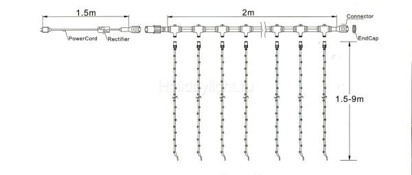 Cветодиодная гирлянда занавес LC-5324 BS 2х5 м 1272 LED IP54 желтый