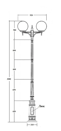 Фонарный столб YAOHUA LUX, Черный с золотой патиной, Классика, 88210PGA 09 Е7 Gb