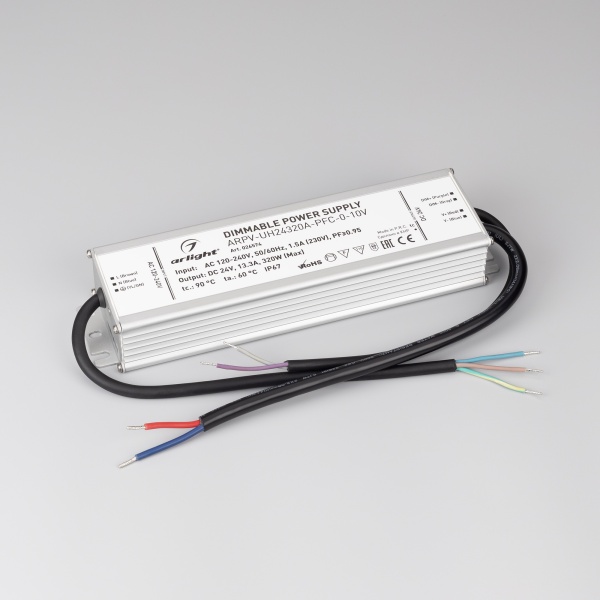 Блок питания ARPV-UH24320A-PFC-0-10V (24V, 13.3A, 320W) (Arlight, IP67 Металл, 7 лет)