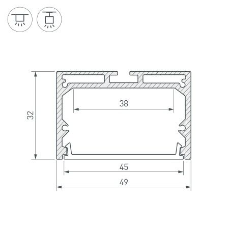 Профиль с экраном SL-LINE-4932-2500 BLACK+OPAL (Arlight, Алюминий)
